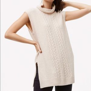 Loft Sleeveless Cable Tunic Turtleneck Sweater